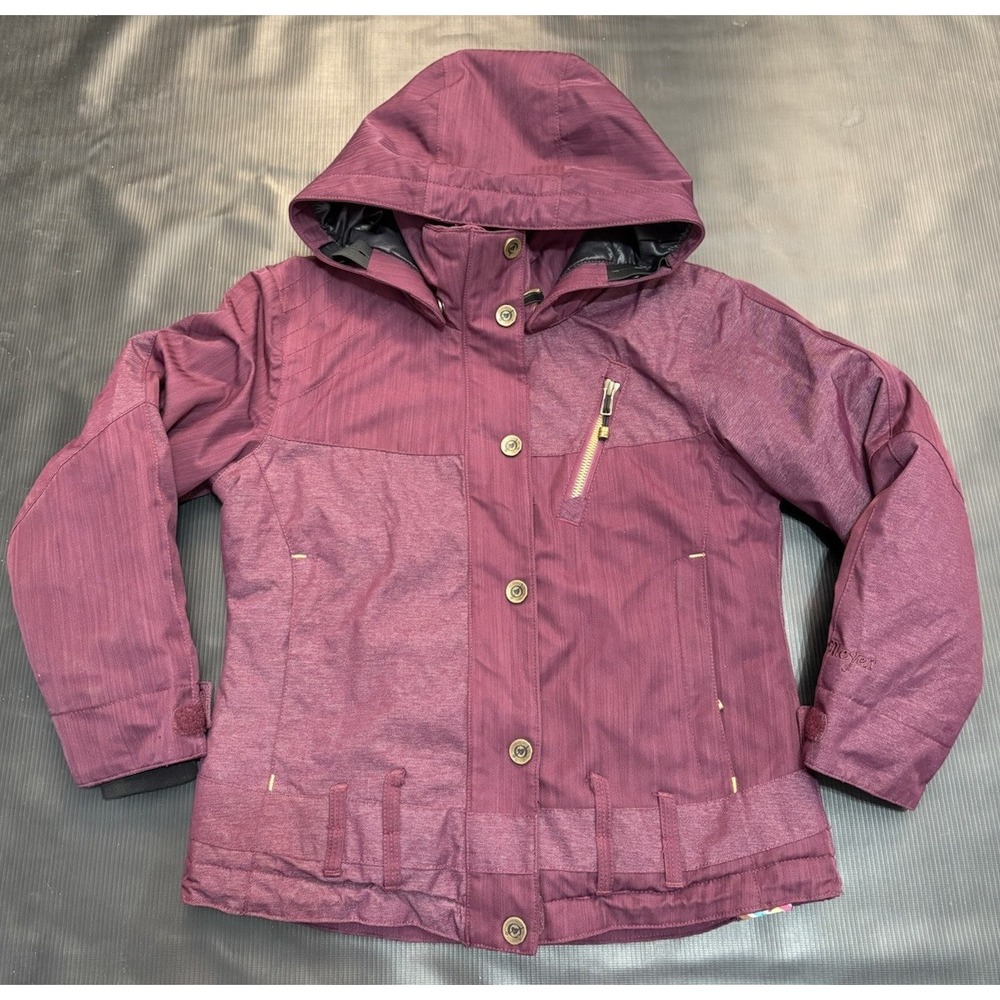 Obermeyer Waterproof Ski Jacket Purple Full Zip Puffer Snap Hood Snowboard